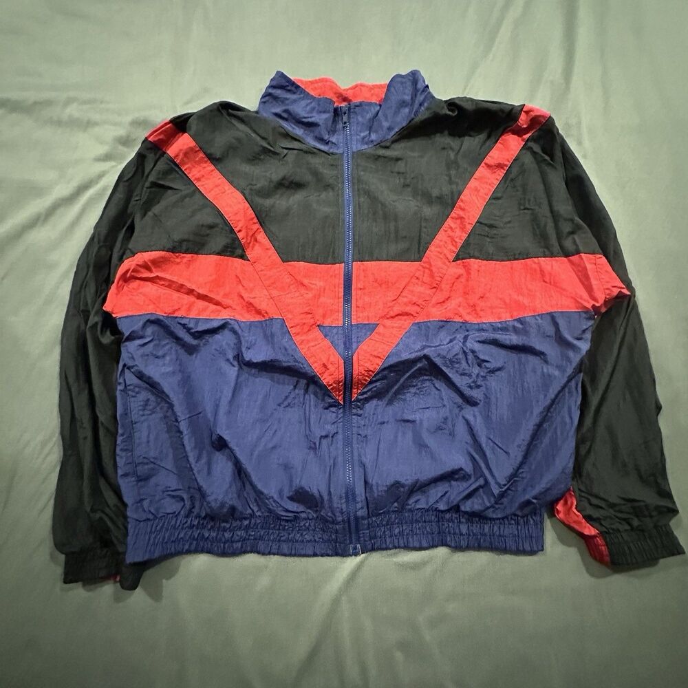 Vintage Windbreaker 100% Nylon Colorblock Full Zip Retro Geometric 90s Jacket
